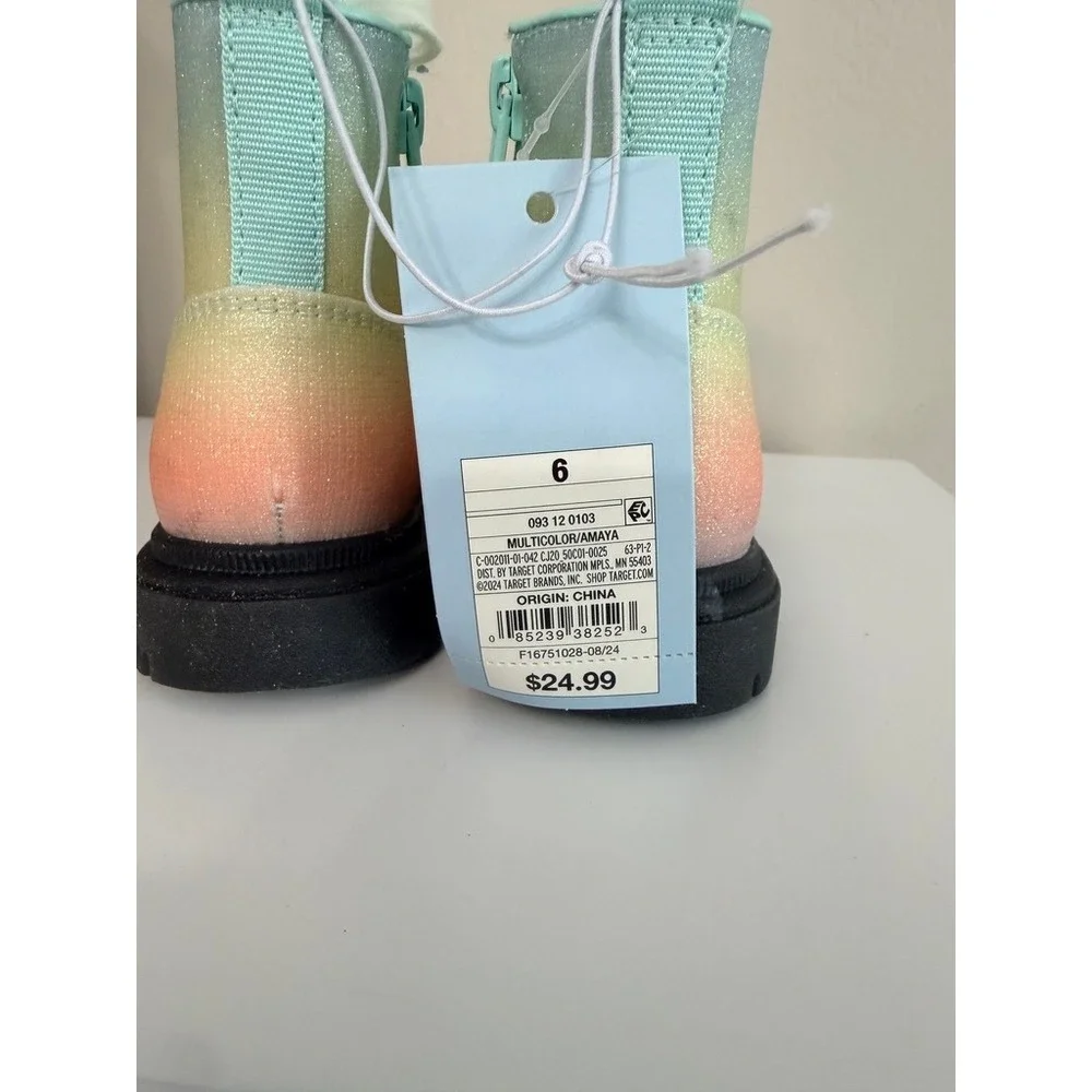 Cat & Jack Amaya Combat Boots Girls Size 6 Multicolor Rainbow Glitter NWT‎